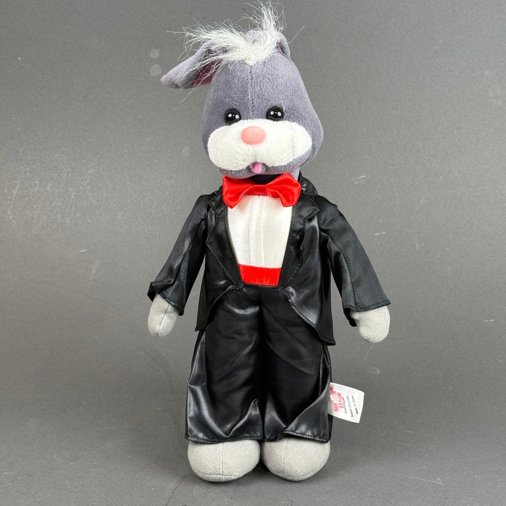 Sugar Loaf Bunny Toy Grey Rabbit Tuxedo Red Bow Tie Vintage 1998 Plush 14"